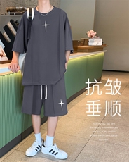 冰丝运动套装男士夏季薄款速干宽松休闲短袖短裤TZ52-特批70，男装休闲套装，星座718