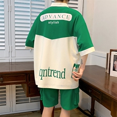 夏上新撞色拼接半袖运动套装时尚印花Polo衫男女6628-P70控价98，男装Polo衫，电商A441-1