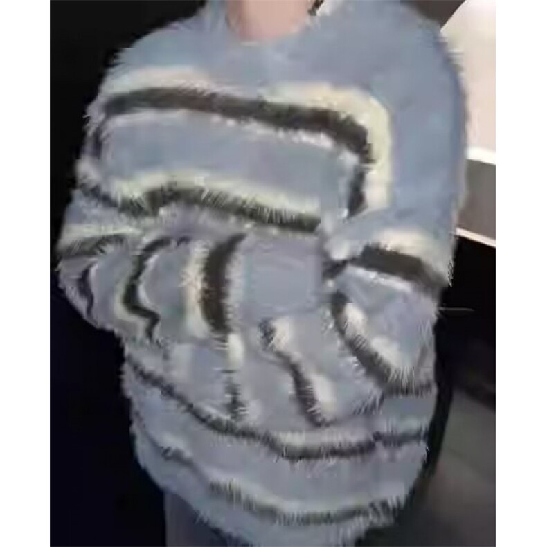 黑白条纹毛衣男款秋季高级感慵懒风宽松美式复古圆领套头针织衫,男装针织衫/毛衣,星座506A