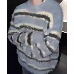 黑白条纹毛衣男款秋季高级感慵懒风宽松美式复古圆领套头针织衫图片