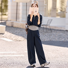 藏青色休闲卫衣套装裙女2025秋季新款上衣半身裙运动风户外两件套，女装套装/套裙，意芙