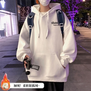 银狐绒连帽卫衣男生字母印花青少年休闲港风加厚加绒卫衣图片