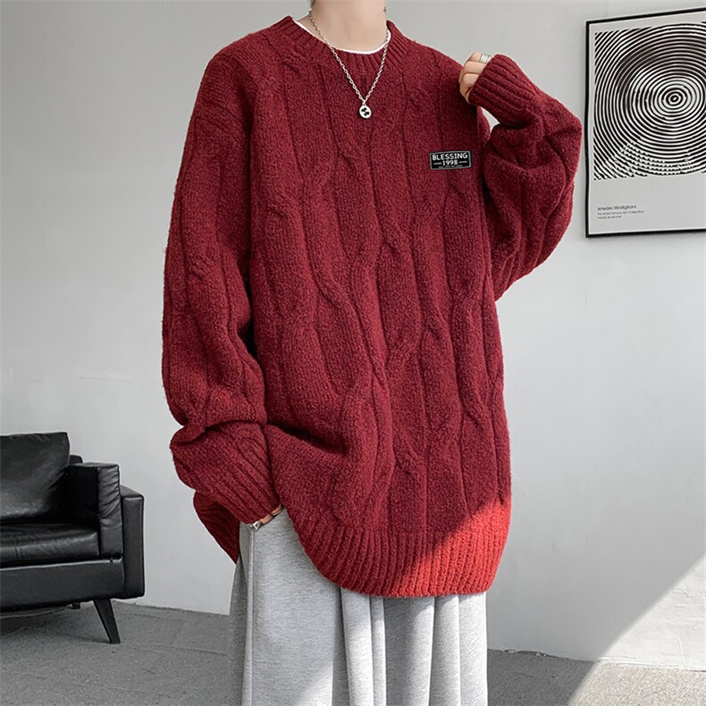 8XL-M圆领毛衣男秋冬慵懒风宽松情侣装麻花针织羊毛衫MY19004P68,男装针织衫/毛衣,电商B312
