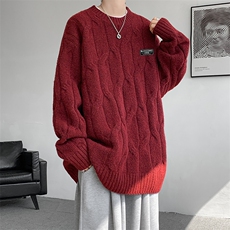 8XL-M圆领毛衣男秋冬慵懒风宽松情侣装麻花针织羊毛衫MY19004P68，男装针织衫/毛衣，电商B312