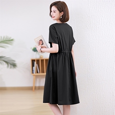 2024年夏季圆领双排款抽腰休闲宽松连衣裙，女装连衣裙，文熹诺