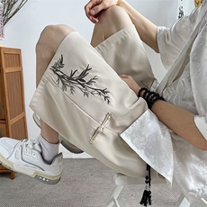 新中式风短裤男夏潮牌新款宽松休闲竹叶刺绣五分裤子K6206-P30，男装休闲裤，星座412-3