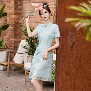 新中式提花短裤套装女2026夏季新款修身显瘦改良旗袍裙重工艺订珠图片