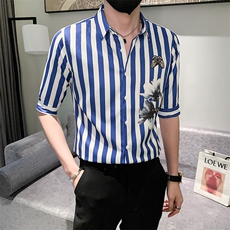 黑痞帅男夏装中袖新款衬衫休闲印花寸衣男301A-1/CS362/P55，男装衬衫，星座301A-1
