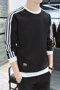 三条杠长袖t恤男新款春秋装衣服宽松秋季上衣男装卫衣850-P30图片