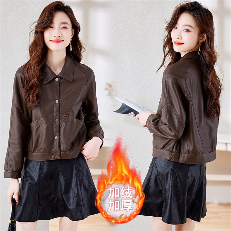 BAO加绒加厚皮衣女装2025秋冬新款高级感时尚洋气小个子皮衣外套，女装皮衣，江南女神