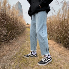 春秋季男士牛仔裤潮流印花九分裤宽松直筒裤子阔腿裤N909，男装牛仔裤，星座410-6（原星座1304-1）