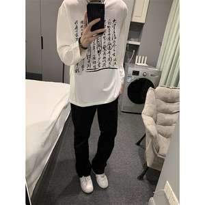 现货已做版权 秋冬打底潮书法重磅文字宽松长袖男WY19-P30 控48图片
