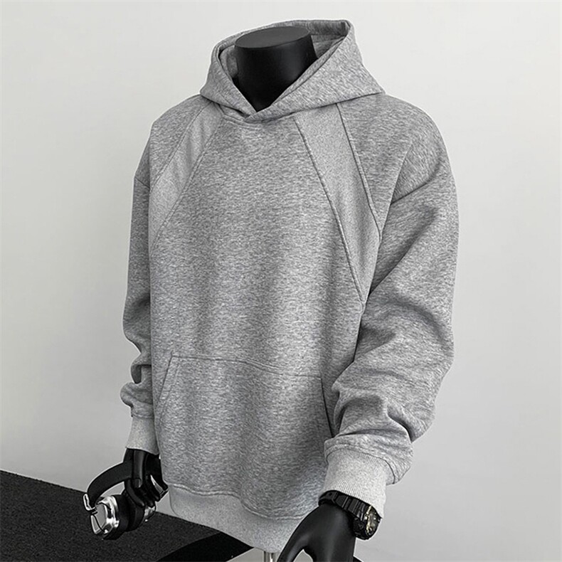 抖音得物二开秋冬美式高街重磅宽松结构螺纹拼接连帽卫衣外套X087，男装卫衣，电商A486-1