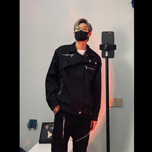 新款春秋简约宽肩黑男休闲设计感短款翻领解构夹克JK326-P68图片
