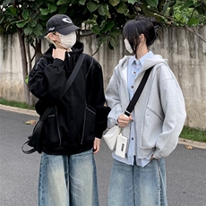 抖音得物高品质秋冬美式高街重磅结构辑明线纹理连帽卫衣外套W111，男装卫衣，电商A486