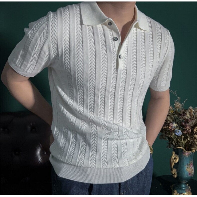 网T-2026新品针织毛衣短袖T恤凉感POLO衫T恤条纹打底衫WK34-P45,男装Polo衫,星座610B-1