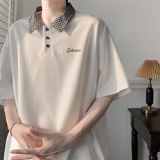 美式Polo短袖T恤男女夏季流行拼接半袖宽松情侣休闲上衣A1999-p40，男装Polo衫，星座1008