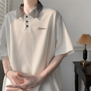 美式Polo短袖T恤男女夏季流行拼接半袖宽松情侣休闲上衣A1999-p40图片