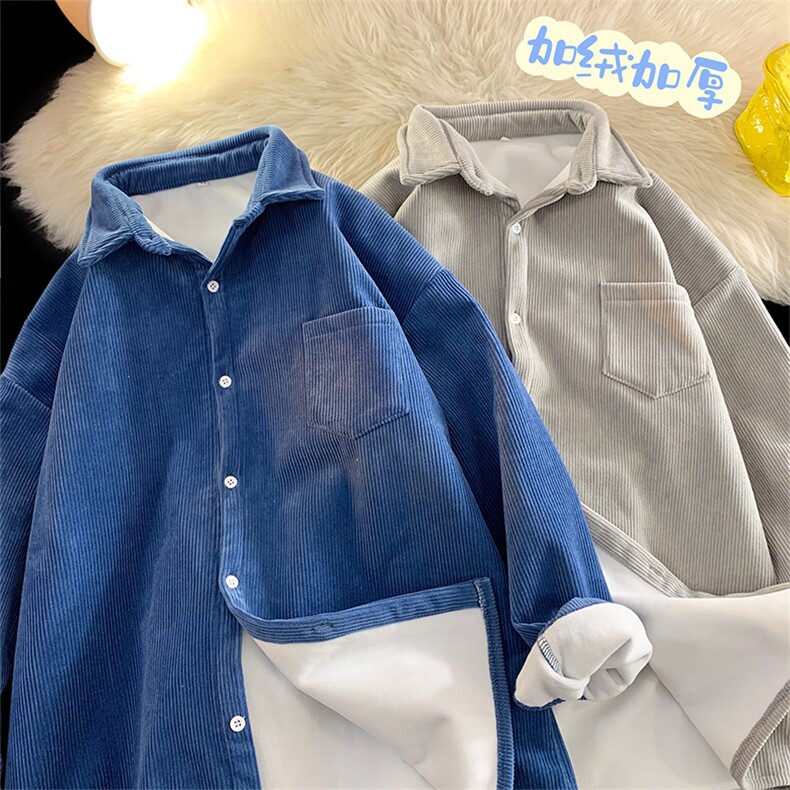 8XL-M 灯芯绒加厚加绒长袖衬衫男加肥加大码衬衫外套CS501P65控78图片