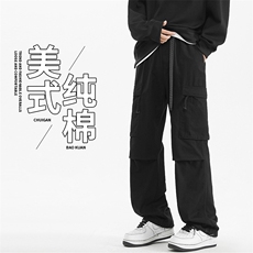美式宽松直筒长裤子男秋冬松紧腰围工装裤男K806P60，男装工装外套，电商D325