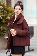 2024年冬季新款宽松休闲显瘦韩版翻领插肩袖短款百搭棉衣，女装棉衣/棉服，乐吉娜
