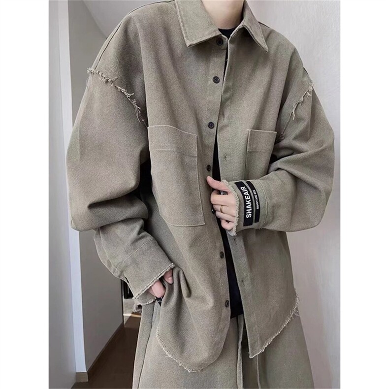 得物二开美式潮牌秋季工装长袖情侣休闲立领衬衣外套JK1255-P68,男装衬衫,星座1103-3
