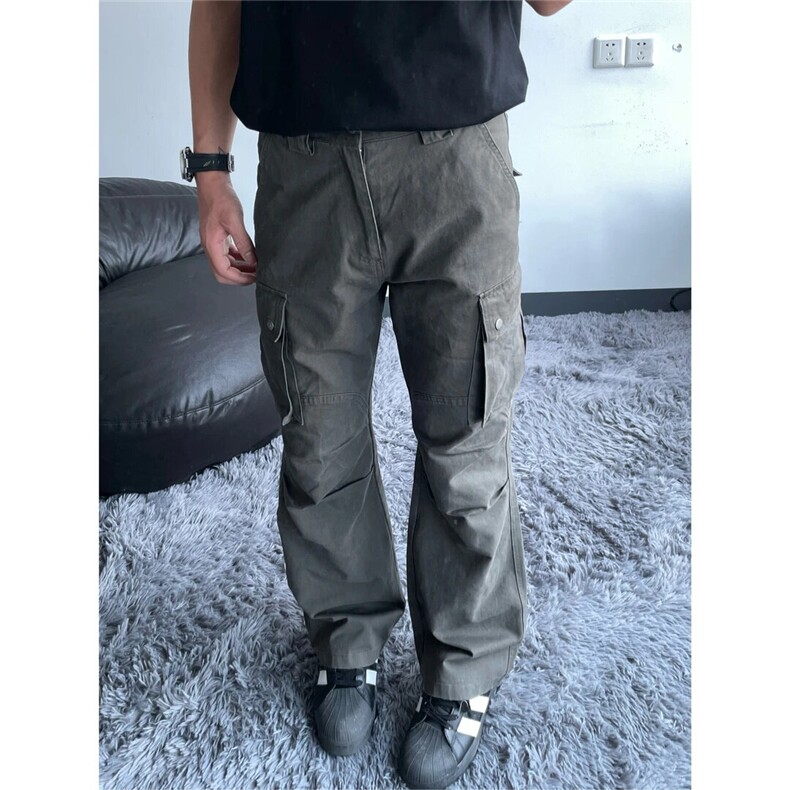 网图A04-特P55黑熊美式高街大口袋褶皱微喇工装裤男休闲裤,男装休闲裤,电商B369（原A024）