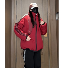 满天星棉服男款冬季加厚条纹外套女美式高街两面穿情侣宽松棉袄潮，男装棉衣，电商基地A050