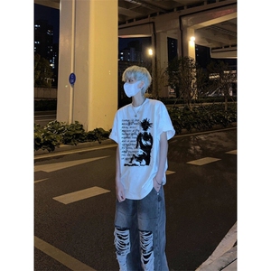 欧美高街重磅短袖t恤ins潮牌潮流vintage美式复古七分袖图片