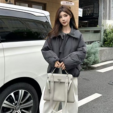 时尚立领短款羽绒服女2025冬新款小个子宽松显瘦保暖白鸭绒外套，女装羽绒服，琦鑫阁（原依鑫阁）