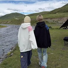 美式格子披肩拼接假两件连帽卫衣男女秋冬季新款上衣套头外套潮流，女装短外套，星座506A