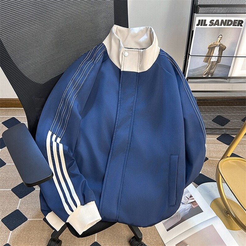 复古三条杠立领棒球服外套男生春秋季潮牌运动宽松夹克WT601,男装夹克,星座601-1