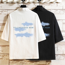 HF59143-P40风汉服男开衫外套七分袖道袍砖墙挂拍，男装民族服装，电商A040A