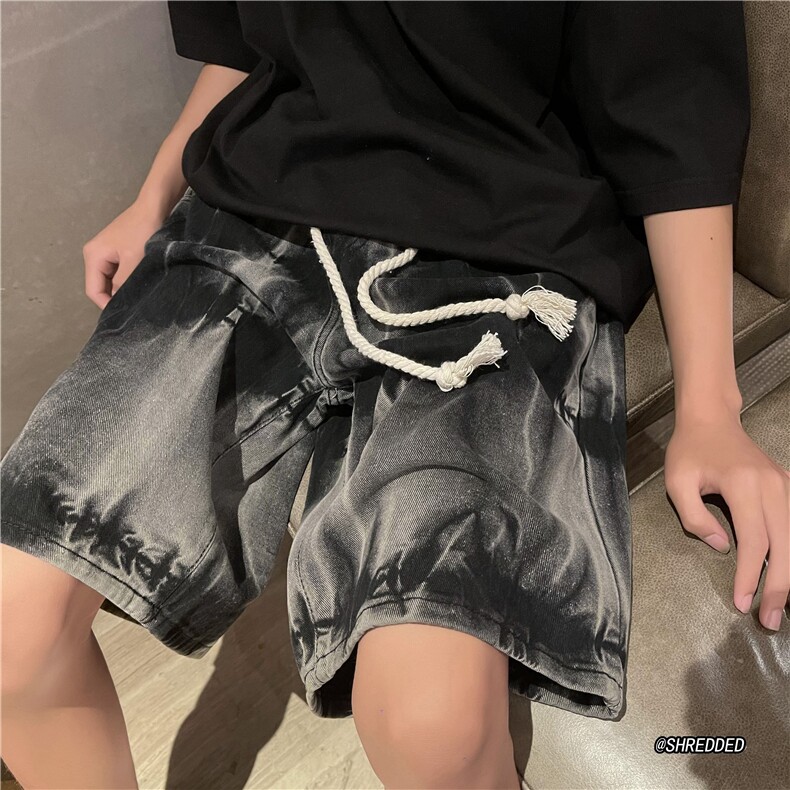 2023扎染水洗牛仔裤中裤宽松系带松紧短裤B315-K23238-P45控58,男装牛仔裤,电商B315