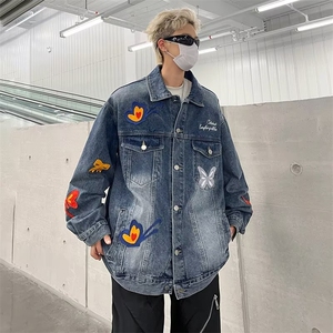 牛仔外套男士韩版潮流高街帅气刺绣2024秋冬ins宽松夹克W6118-P70图片