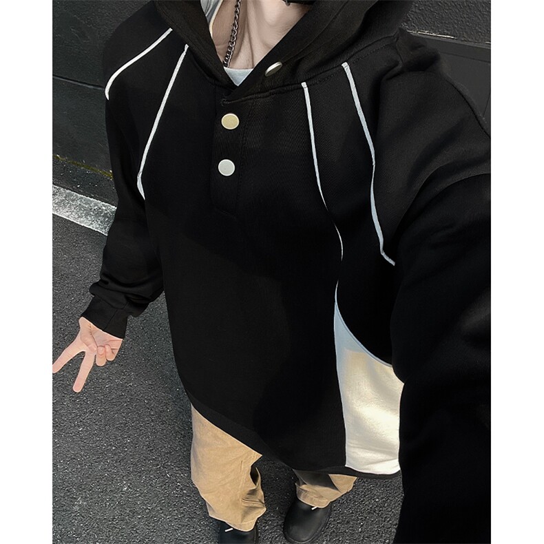 得物品质新款设计反光条纽扣连帽款男士卫衣休闲p70加绒p80,男装卫衣,电商B319