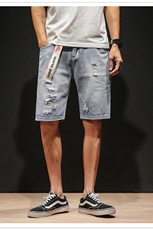 HK02-1-P45夏季大码日系黑墙风潮流牛仔裤休闲破洞港风短裤，男装牛仔裤，星座103A