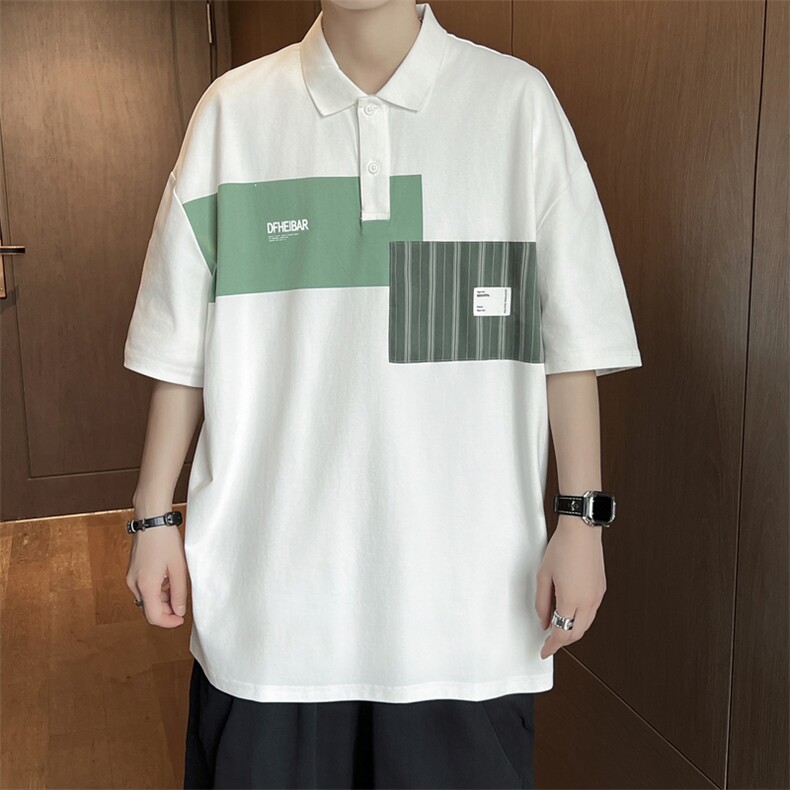 C401-P30夏季新款设计感帅气翻领T恤撞色条纹短袖POLO衫男现货,男装T恤,星座512-6