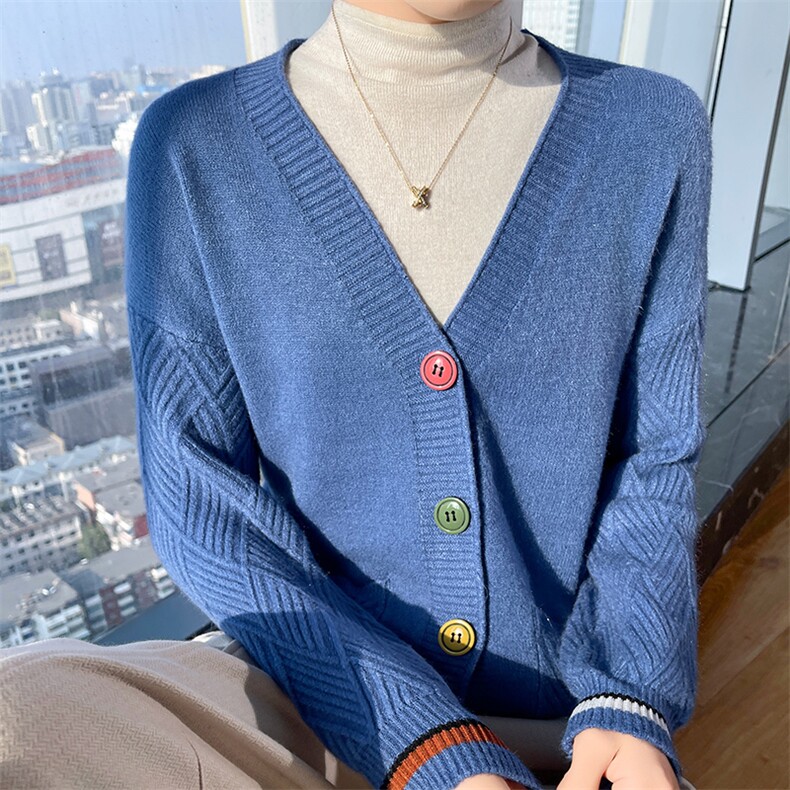 秋季新款女装开衫彩色纽扣装饰时尚百搭休闲外套图片