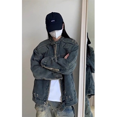 JK8637-P74美式潮牌高街浮雕异形机甲设计感牛仔外套，男装工装外套，电商B323A