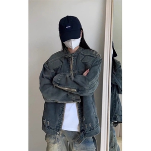 JK8637-P74 美式潮牌高街浮雕异形机甲设计感牛仔外套图片
