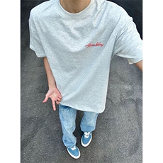 现货现货美式夏季手写花卉刺绣短袖T恤男女宽松情侣上衣A466-P30，男装T恤，星座1505