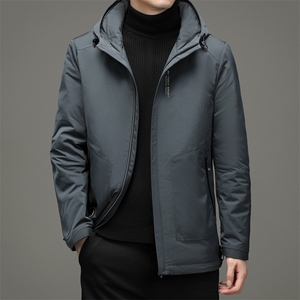 新款2023冬季中年男白鸭绒连帽羽绒服爸爸装纯色外套YL21620-270图片