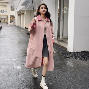 韩系甜美风风衣外套女2025年秋季新款撞色设计感宽松休闲中长款潮图片