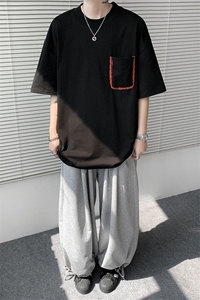 T10125-特批35 高质量260g双纱纯棉小众口袋设计大码短袖T恤图片