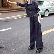 现货气质显瘦女装高级感24年新款秋季高端欧货牛仔喇叭腿裤两件套，女装套装/套裙，江南女神