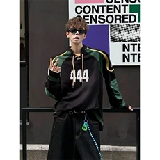 【有货】球衣风卫衣v领长袖t恤拼接冰球赛车服WY714特P54，男装T恤，星座908-1