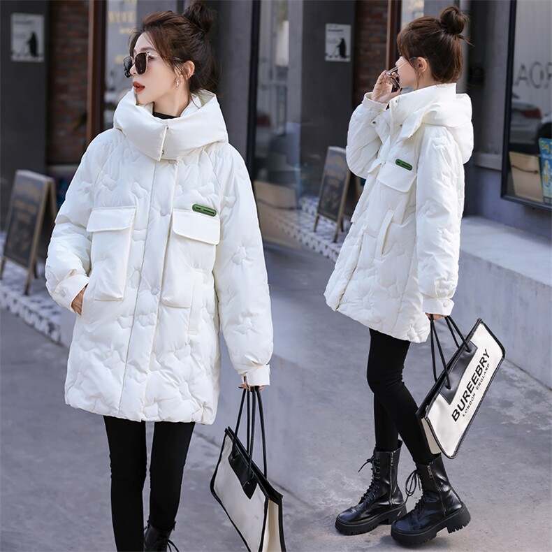现货新款女冬装宽松休闲时尚通列减龄羽绒棉加厚保暖外套连帽棉衣，女装棉衣/棉服，韩美纤衣