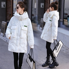 现货新款女冬装宽松休闲时尚通列减龄羽绒棉加厚保暖外套连帽棉衣，女装棉衣/棉服，韩美纤衣