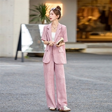 时尚套装女2025夏季新款韩版宽松显瘦短袖西装外套阔腿裤两件套潮，女装套装/套裙，蝶眷
